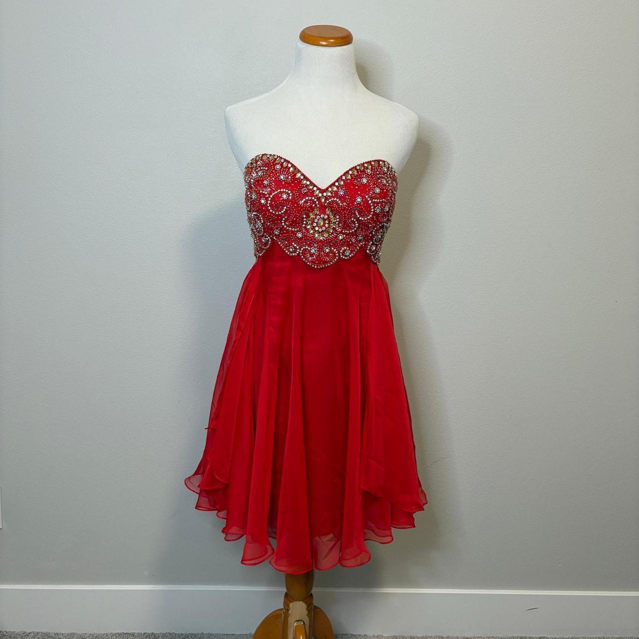 Vintage Red Strapless Chiffon Beaded Short Cocktail Dress Homecoming Dress Y9236