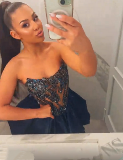 Gorgeous Blue Satin Beaded A Line Short 8th Grade Homecoming Dress,Strapless Short Birthday Outfits SP3141