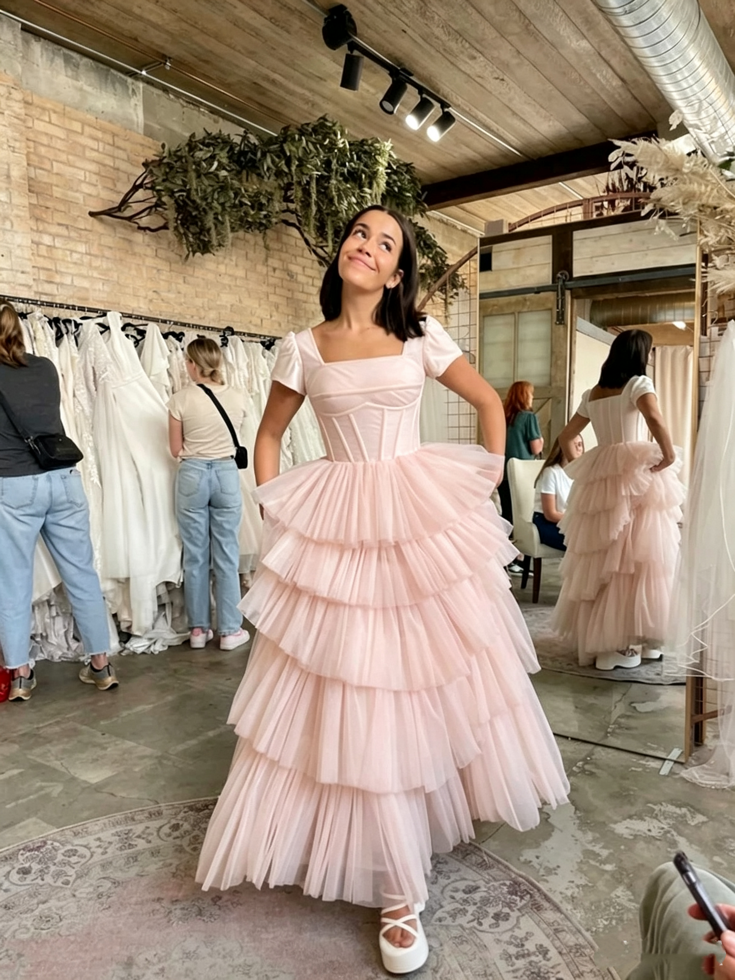 Chic White Tiered Tulle Wedding Dress,Vintage Wedding Dress Y4266