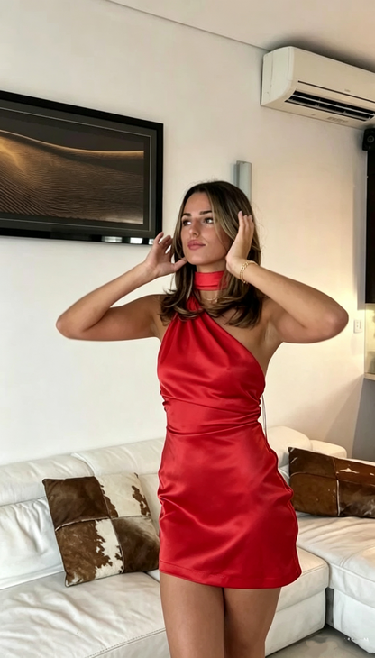 Chic Coral Orange Halter Neckline Homecoming Dress Party Dress Y2769