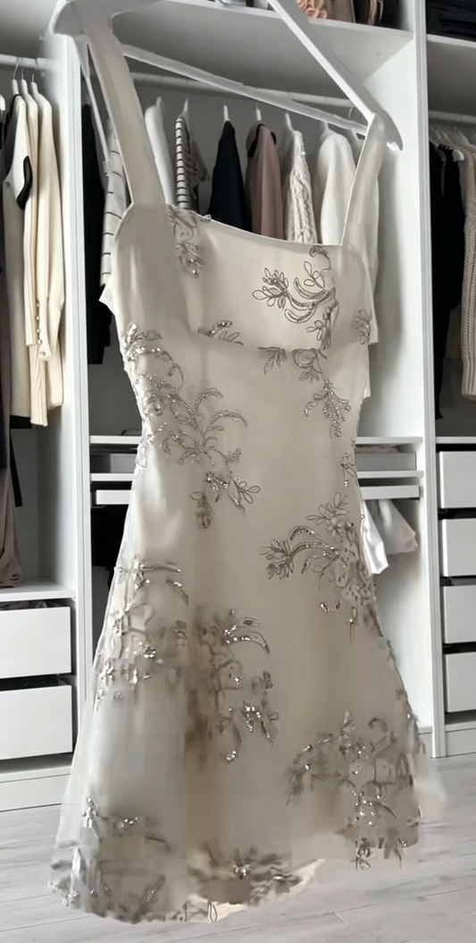 Elegant White Chiffon Sequin Beaded Short 7th Grade Homecoming Dress,Formal 15th Birthday Outfits SP3079