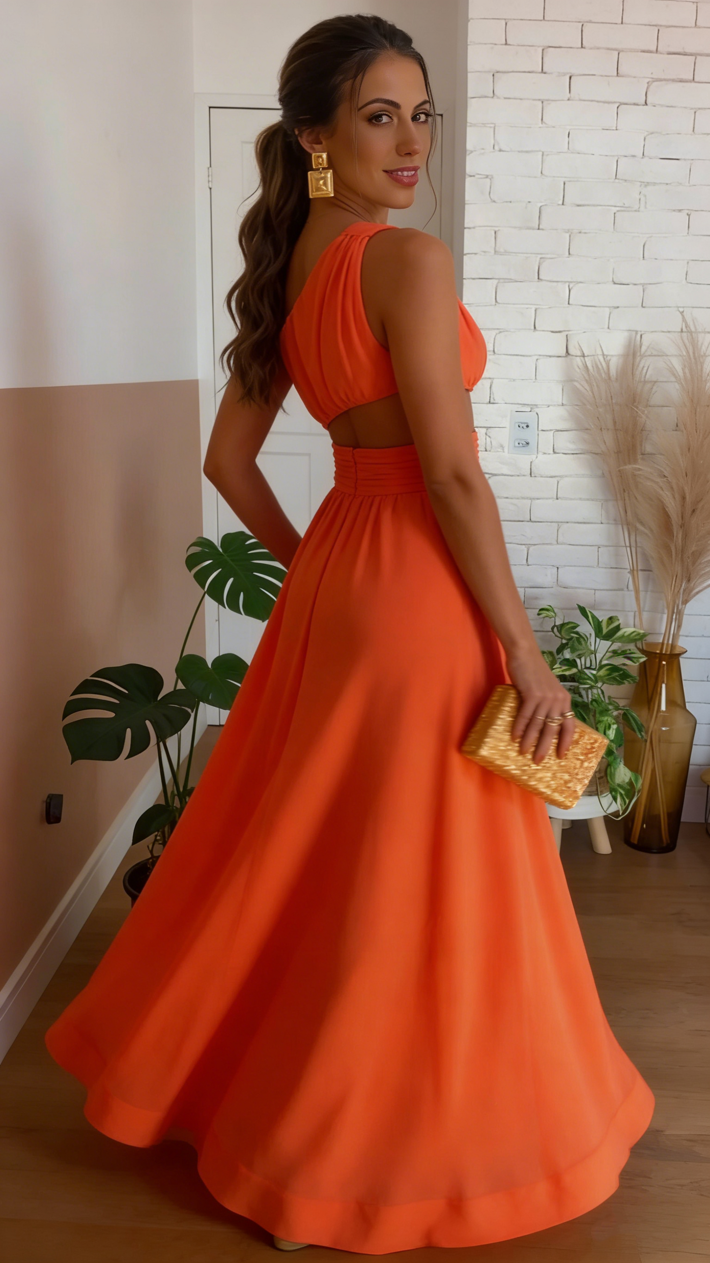 Classy Orange Sleeveless Long Prom Dress,Orange Bridesmaid Dress Y4842