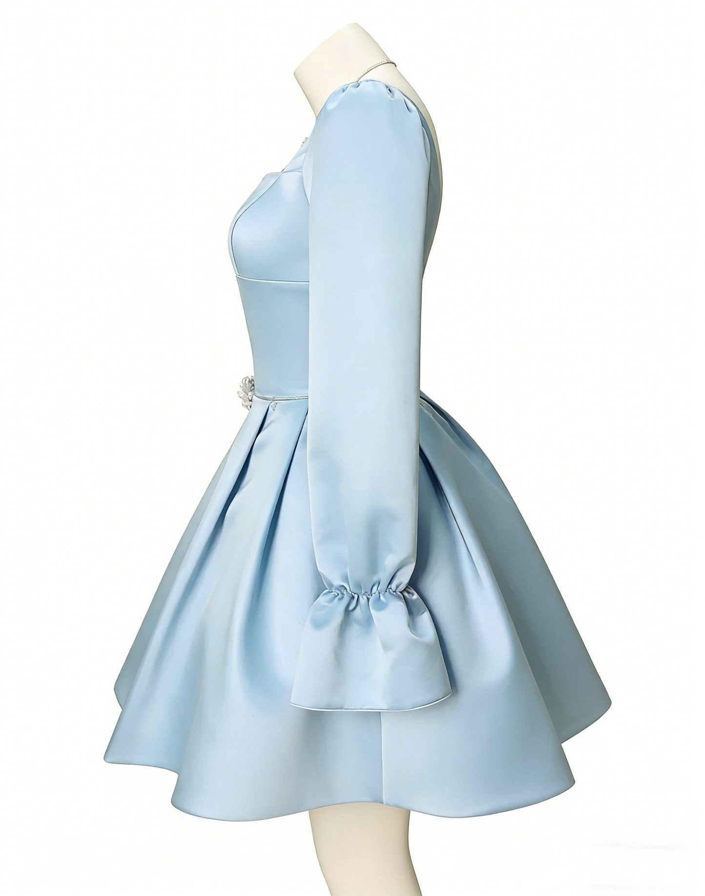 Cute Blue Square Neck Satin A Line Short Homecoming Dress Birthday Outfits SP1916