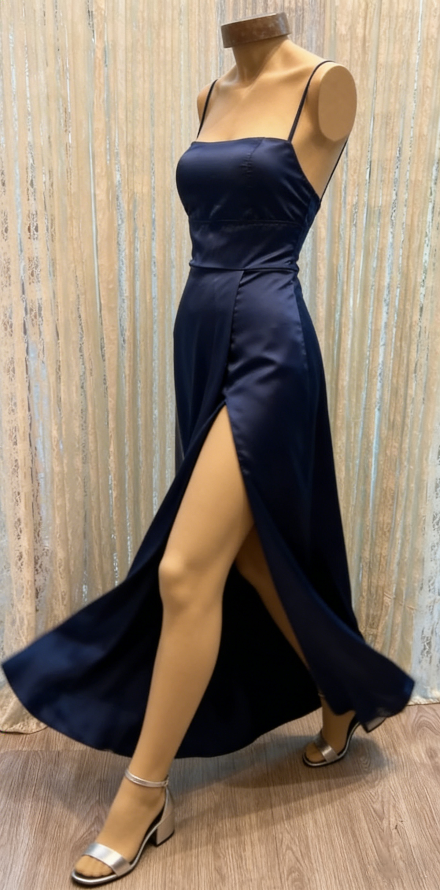 Classic A-line Navy Blue Prom Dress With Split,Simple Evening Dress For Teens Y6772