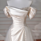 Elegant White off The Shoulder Satin Beaded Mermaid Evening Dress,Formal Prom Dress Wedding Dress Y8617