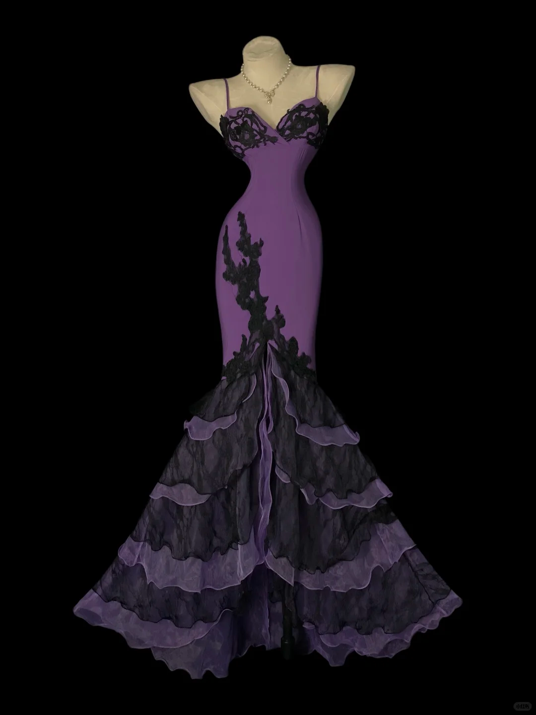 Vintage Spaghetti Straps Purple Satin Tulle Layered Mermaid Long Party Dress Evening Gown SP4067