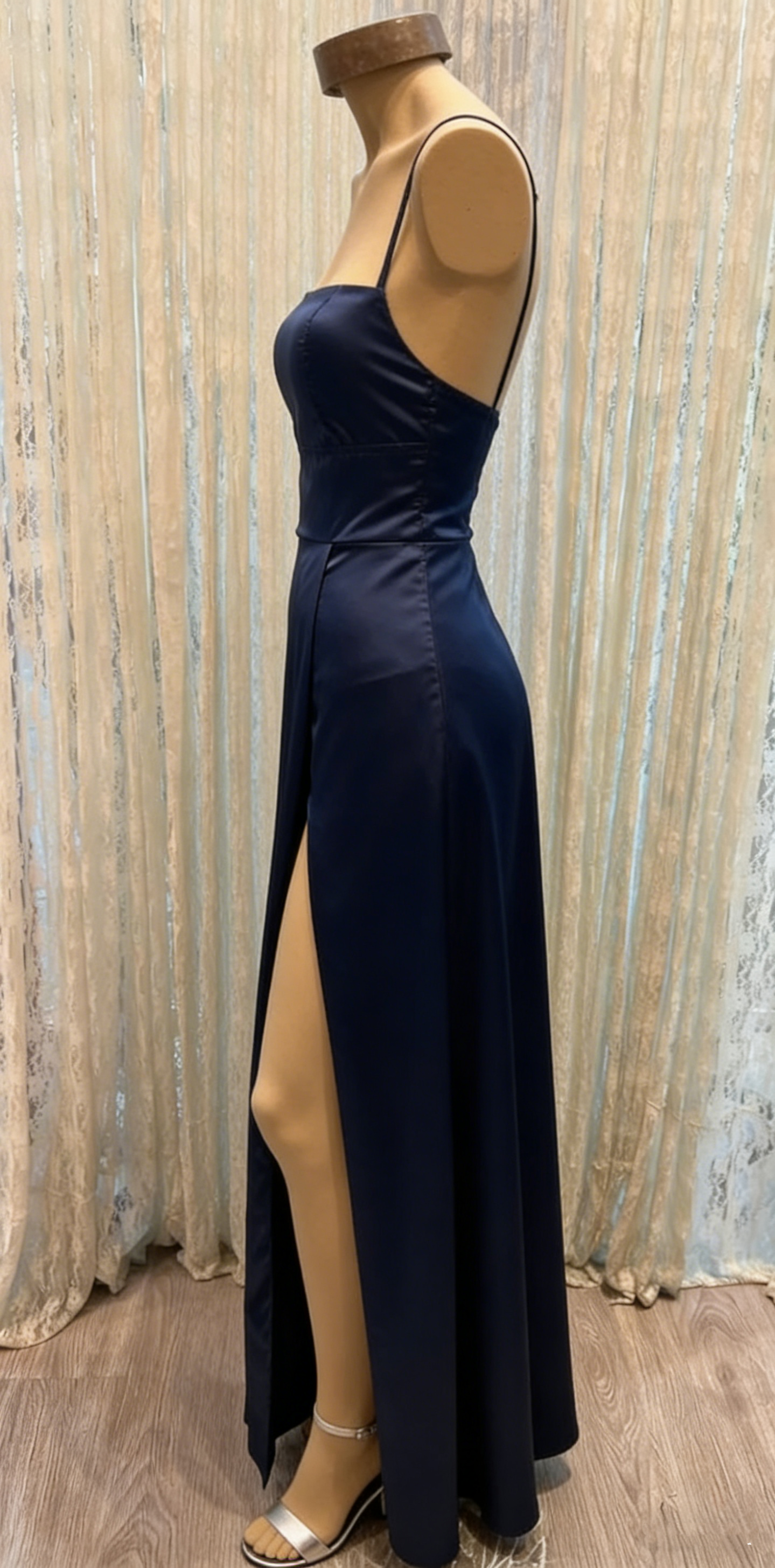 Classic A-line Navy Blue Prom Dress With Split,Simple Evening Dress For Teens Y6772