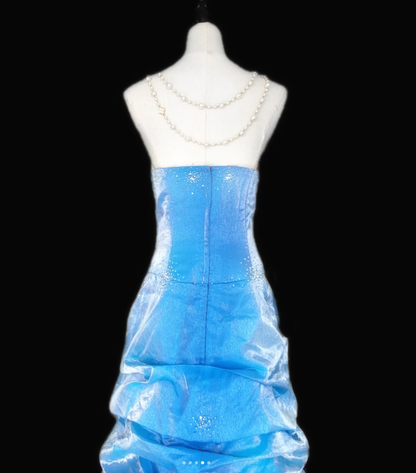 Elegant Blue Satin Pleated Strapless Mermaid Prom Dress Birthday Party Gown SP513