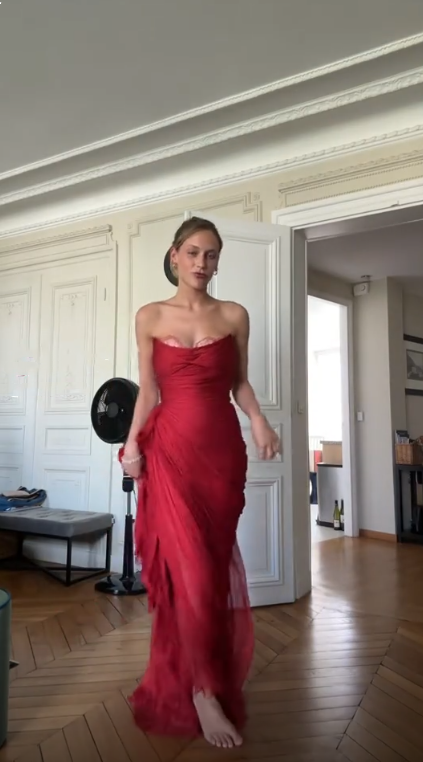 Sexy Red Strapless Lace Tulle Pleated Long Party Dress,Formal Wedding Guest Dress SP3106