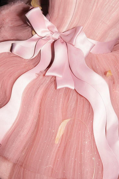 Cute Pink Tulle Sequin A Line Short Graduation Homecoming Dress,Strapless Mini Birthday Dress SP3148
