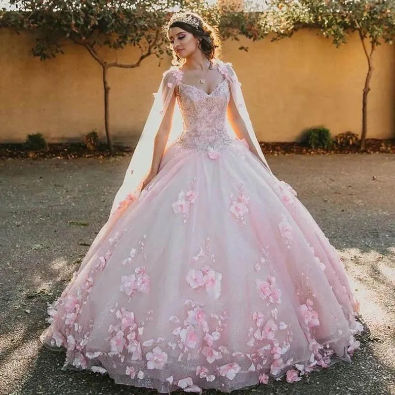 Pink Sweet 16 Dress,Pink Ball Gown With 3D Flowers,Pink Princess Dress  Y2337