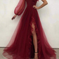 Charming One-Shoulder A-line Sexy Slit Sleeves Prom Dresses S25688