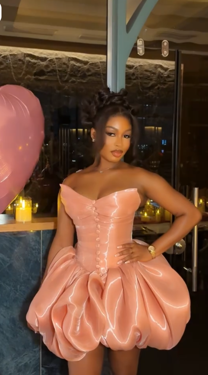Classy Strapless Peachy Pink A Line Short Homecoming Dress Birthday Dress SP2469