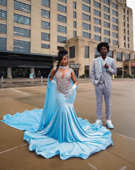 Sky Blue Velvet Silver Crystal Evening Dress,Luxurious Evening Gown Y5764
