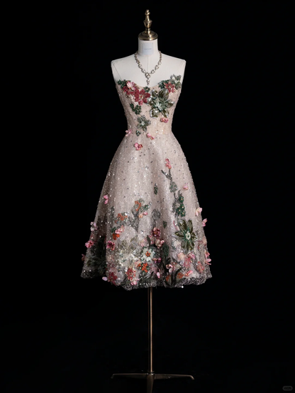 Pretty Strapless Pink Tulle Beaded Appliques Short Homecoming Dress 19th Birthday Outfits Y9688