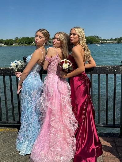 Pink Off Shoulder Fluffy Lace Appliques Floral Long Prom Dress,Evening Dress Y7846