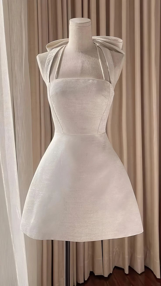 Classy Bow Halter A Line Short Birthday Outfits White Formal Graduation Homecoming Dress Y9588