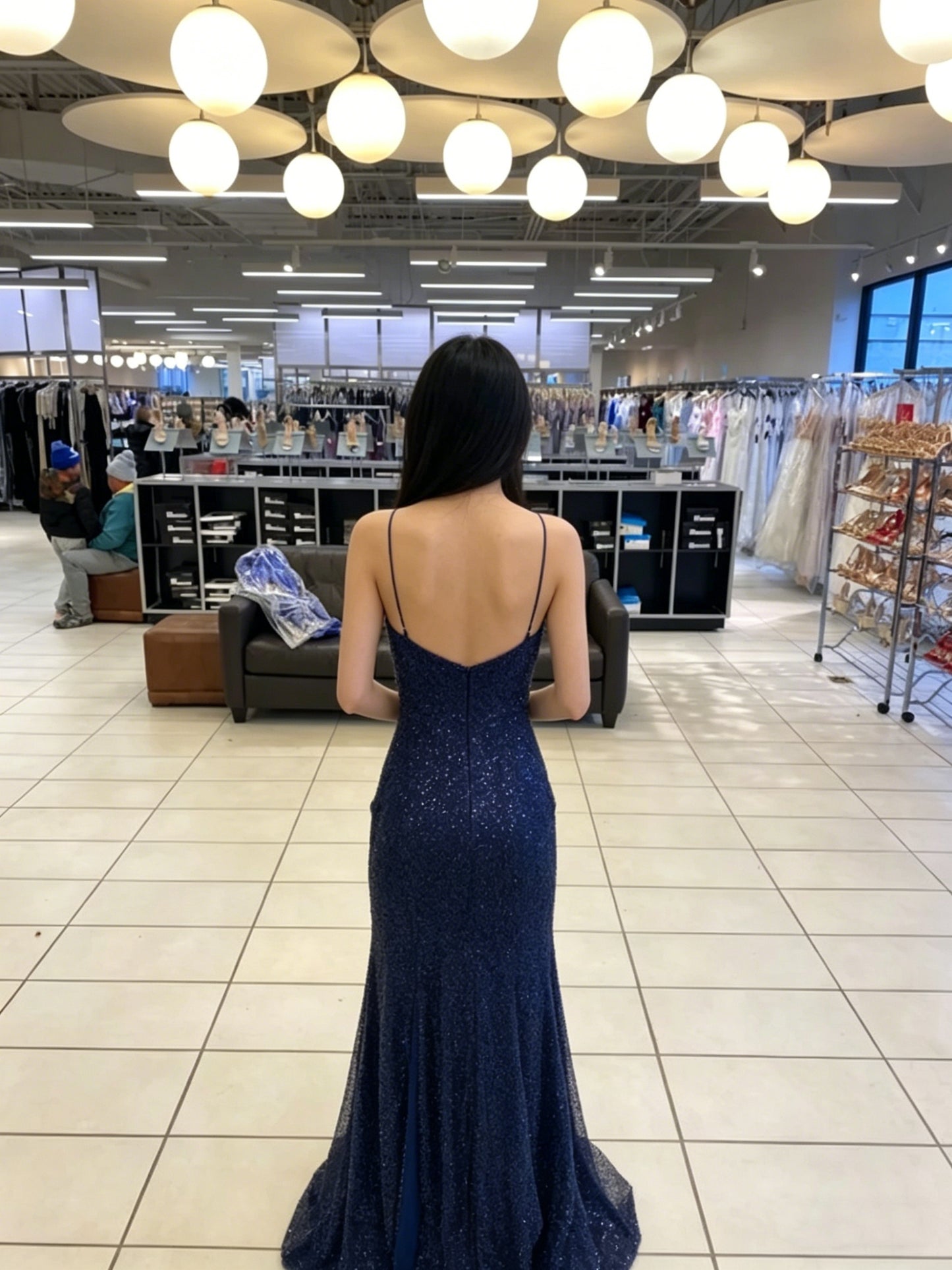 Sparkly Navy Blue Mermaid Long Prom Dress,Navy Blue Evening Gown  Y2917