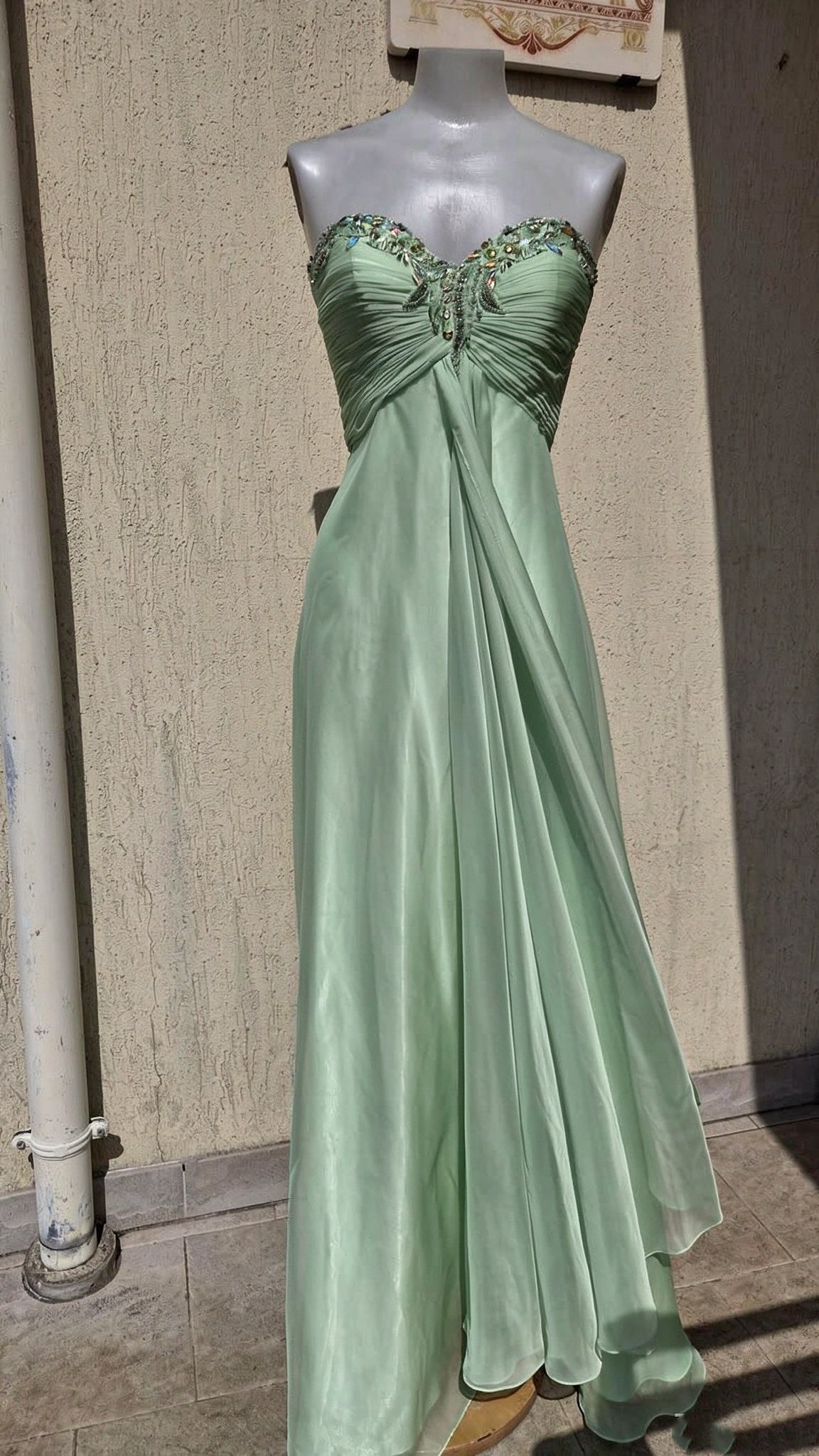 Elegant Sweetheart Neck Light Green Chiffon Beaded Long Party Dress Prom Gowns SP4170