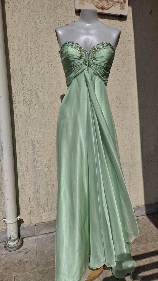 Elegant Sweetheart Neck Light Green Chiffon Beaded Long Party Dress Prom Gowns SP4170