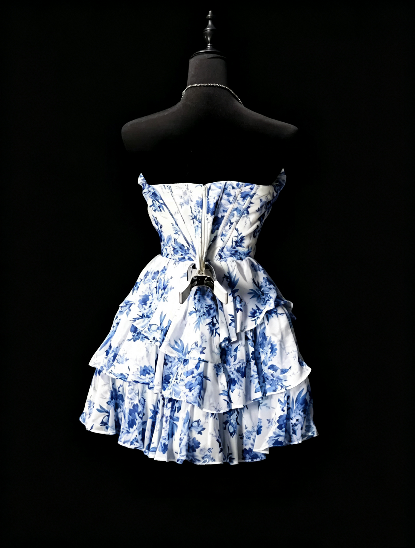 Unique Blue Chiffon Print Floral Layered A Line Short Graduation Homecoming Dress Cocktail Dress SP3160