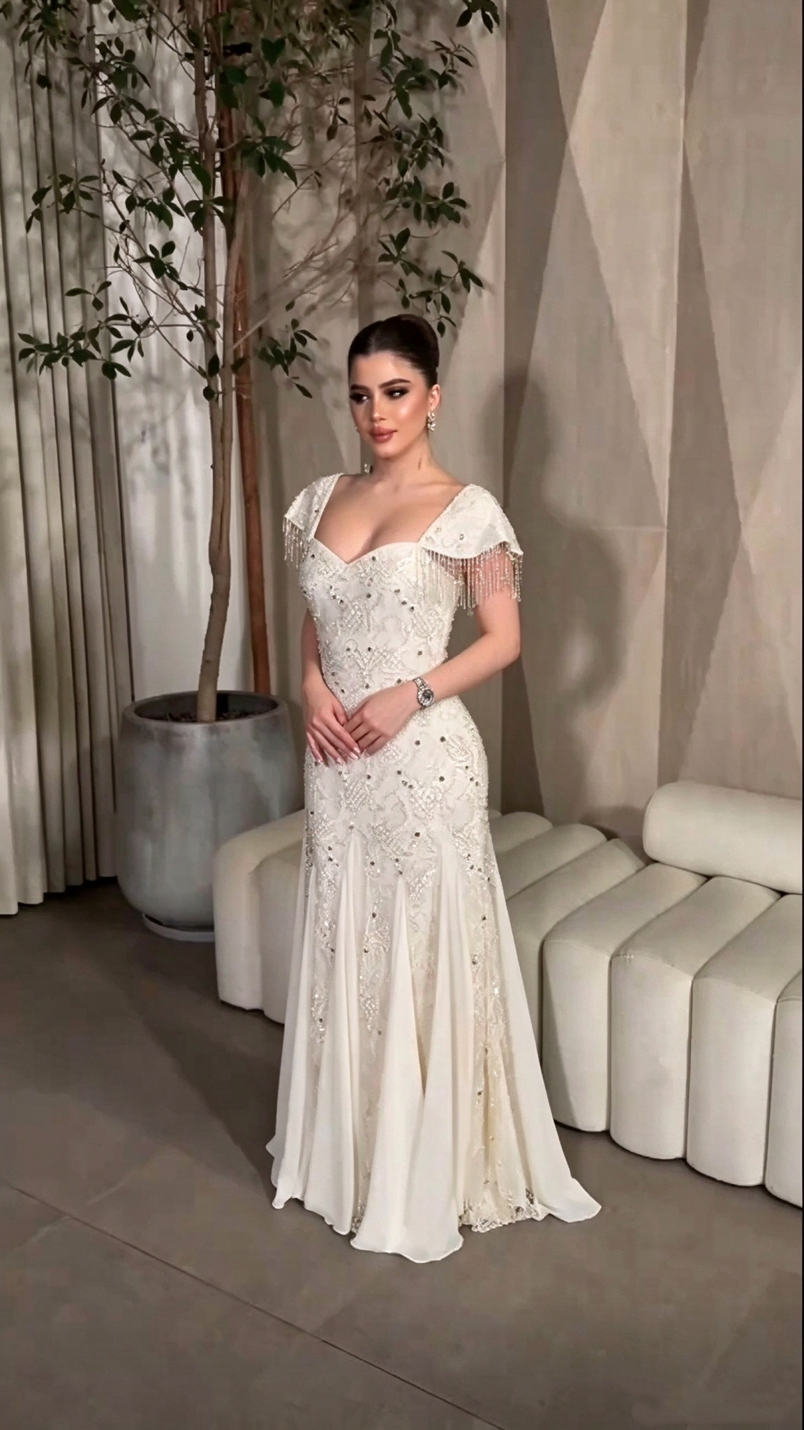 Sexy Off White Chiffon Beaded Mermaid Party Dress Long Birthday Dress SP4283
