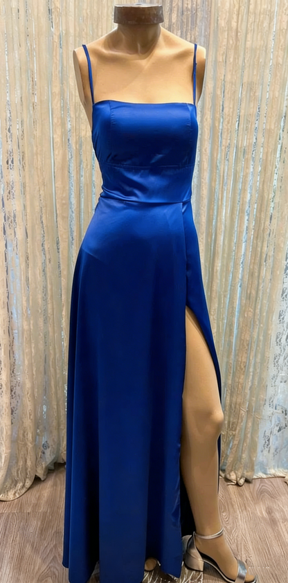 Classic A-line Navy Blue Prom Dress With Split,Simple Evening Dress For Teens Y6772