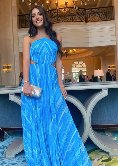 Chic Blue A-line Prom Dress,Blue Formal Gown Y6373