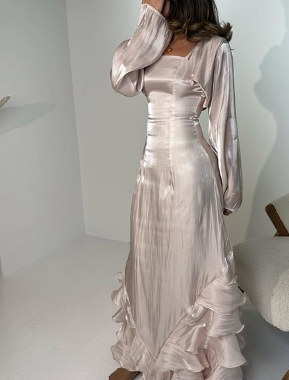 Vintage Prom Dresses with Pleated Ruffles,Floor Length Evening Gown Y4595