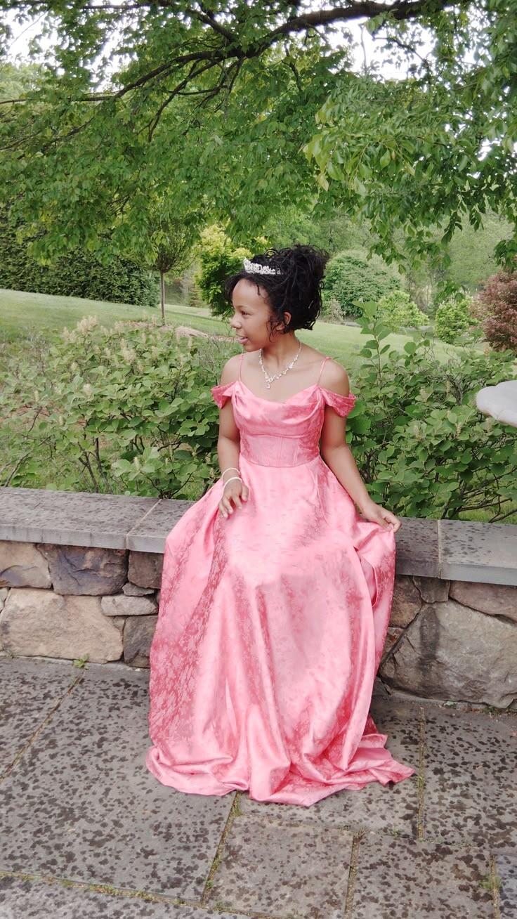 Pretty Off The Shoulder Satin Print Floral Long Party Dress Pink Long Birthday Prom Dress SP4029