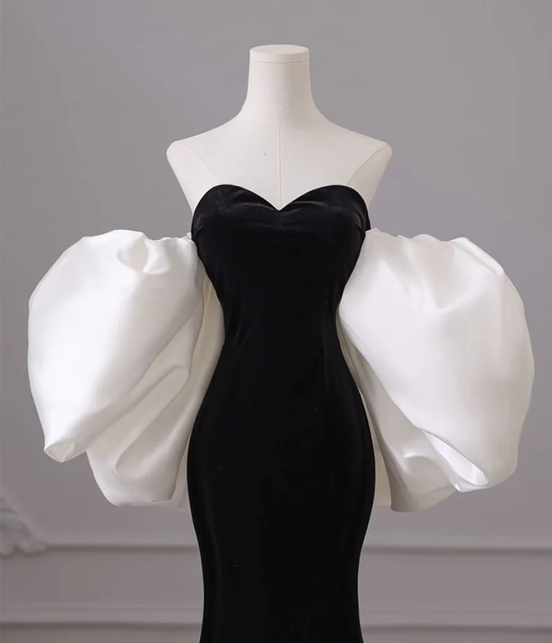 Black one-shoulder evening dress high-end mermaid banquet temperament prom dress Y4382