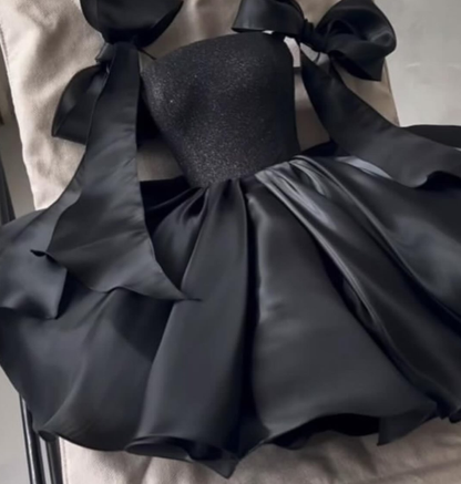 Chic Black A-line Homecoming Dress,Black Cocktail Dress Y6522