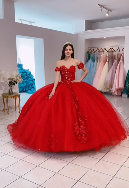 Most Beautiful Luxurious Red Tulle Quinceanera Dress,Sweet 15 Dress,Red Ball Gown Y1209