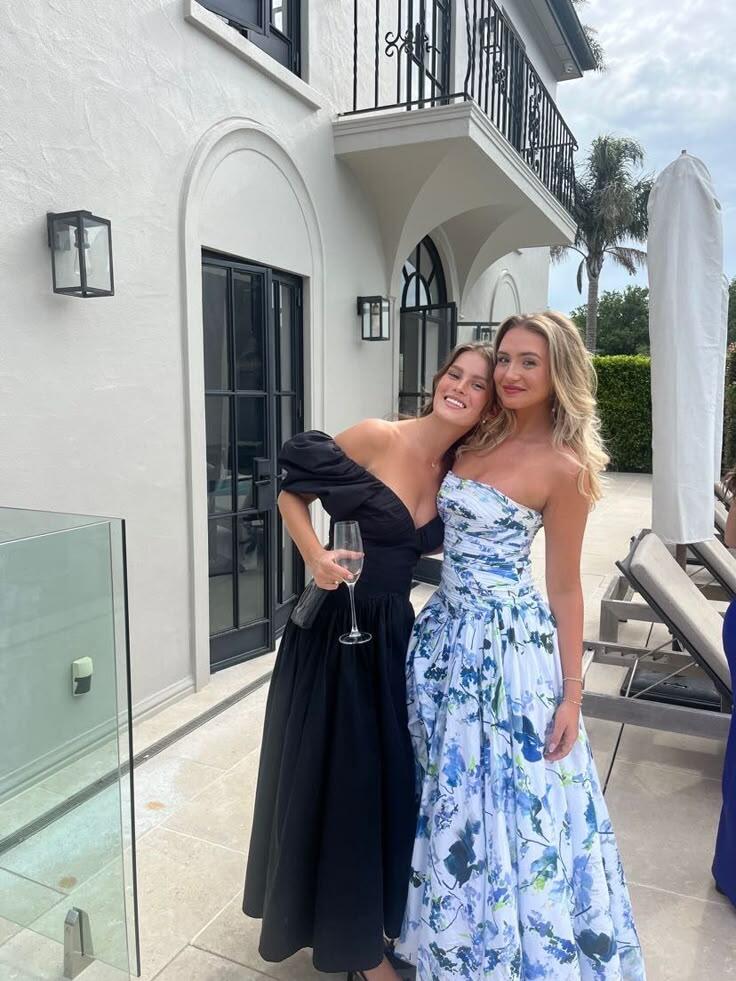 Pretty Strapless Blue Satin Print Floral Pleated Long Party Dress Prom Dress SP4018
