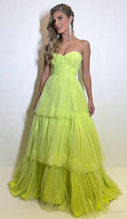 Green sweetheart a-line tulle long prom dress formal Evening dresses Y5465