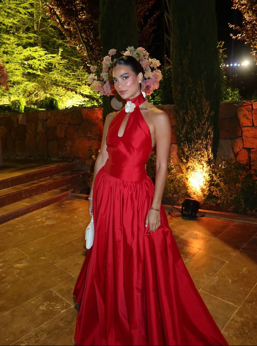 Fashion Halter Red Satin Sleeveless Long Birthday Party Dress Prom Dress SP598