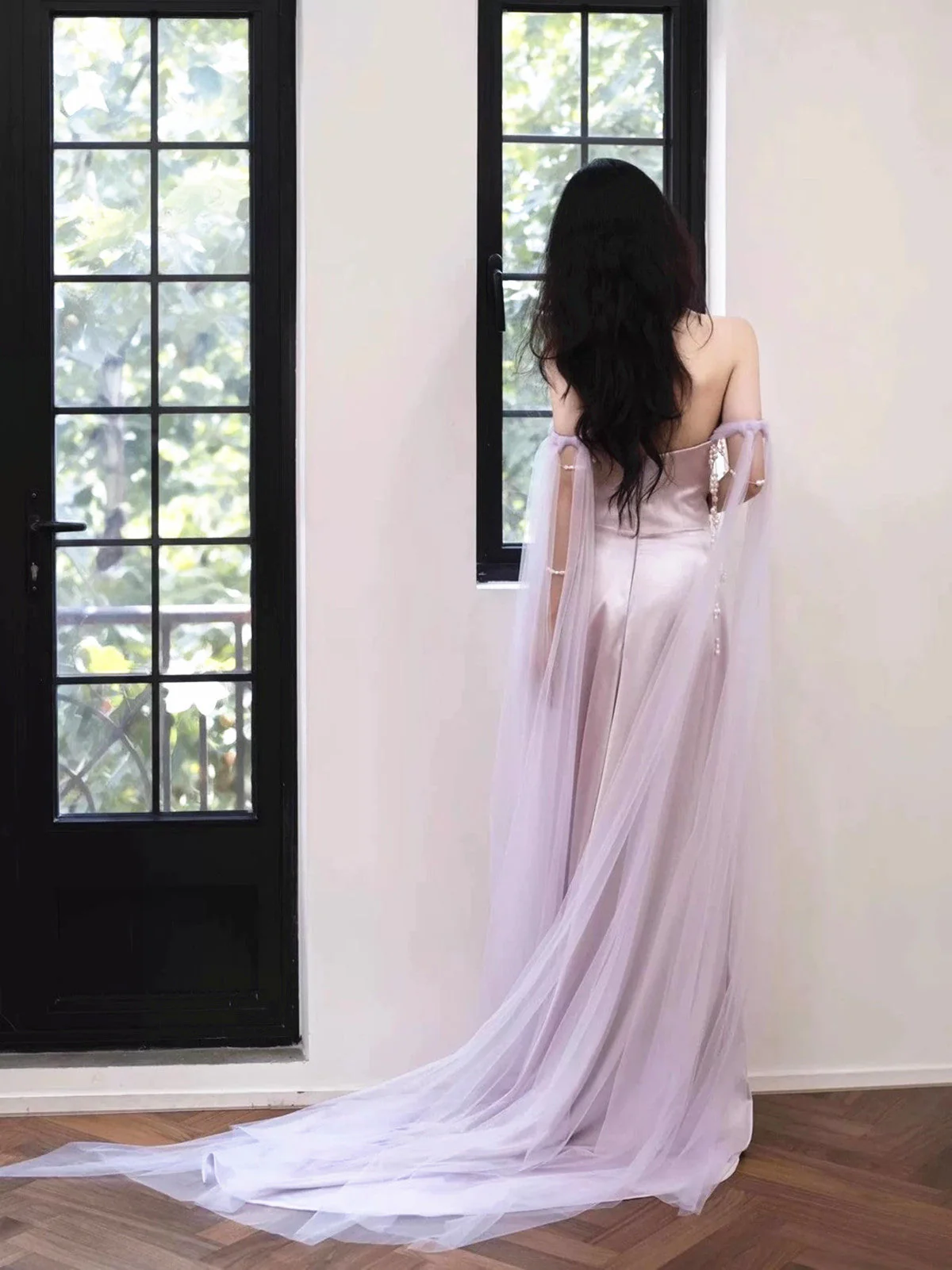 Light Purple Satin Long Evening Dress,Sweetheart Prom Dress Y8312