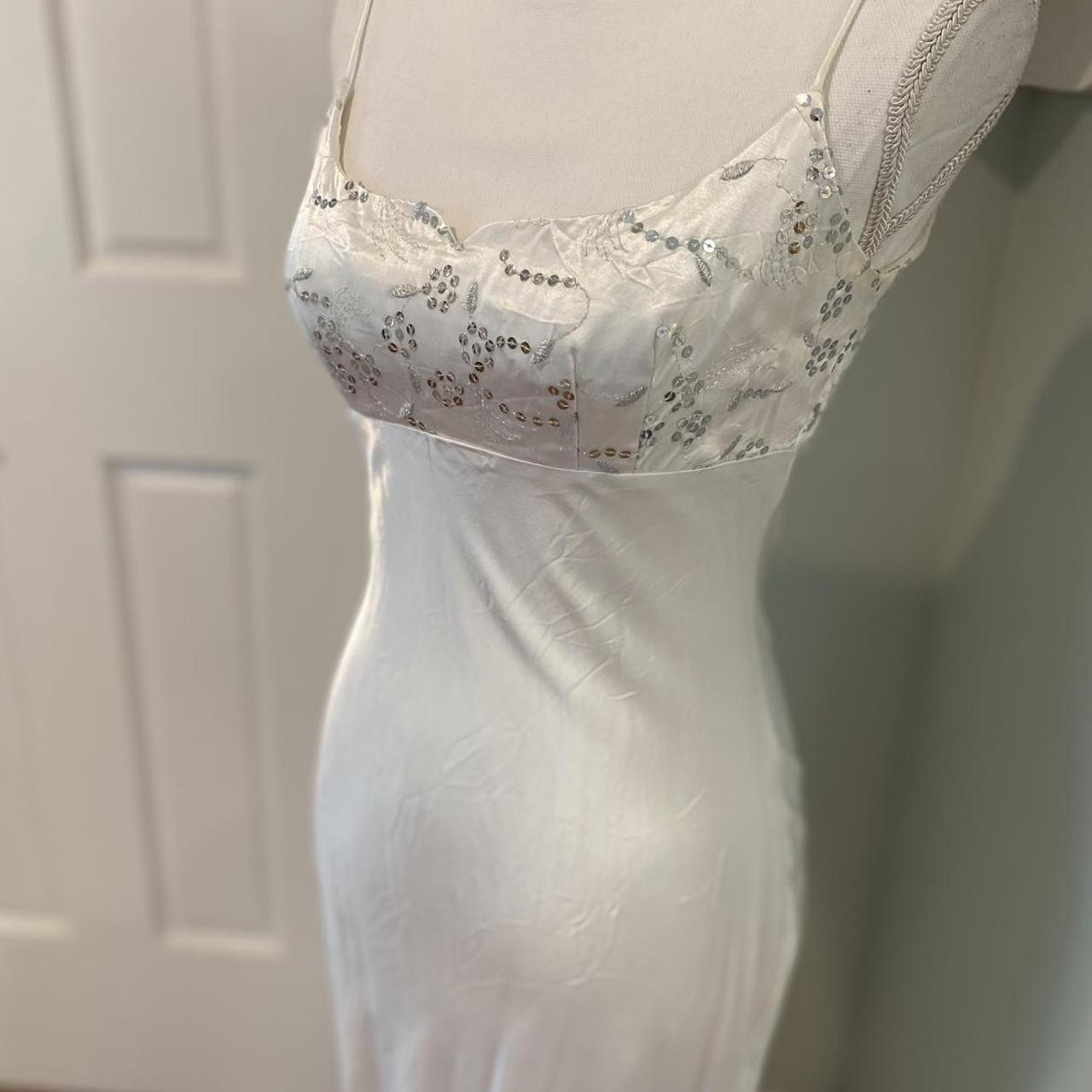 Elegant White Spaghetti Straps Satin Sequin Mermaid Long Wedding Guest Dress Party Dress SP995