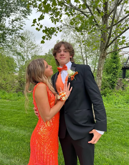 Elegant V Neck Sexy Sleeveless Mermaid Prom Dress,Orange Evening Dress  Y5188