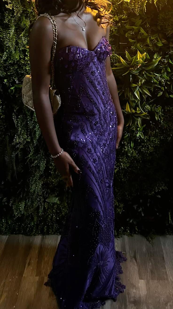 Fashion Sweetheart Neck Purple Satin Beaded Mermaid Long Party Dress Prom Gown SP3134