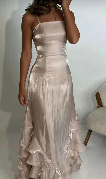Vintage Prom Dresses with Pleated Ruffles,Floor Length Evening Gown Y4595