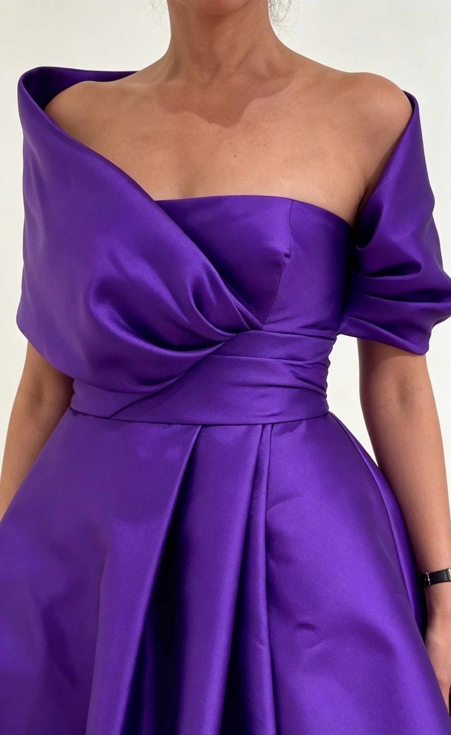Purple A-line Satin Long Evening Dress,Purple Wedding Guest Dress Y4006