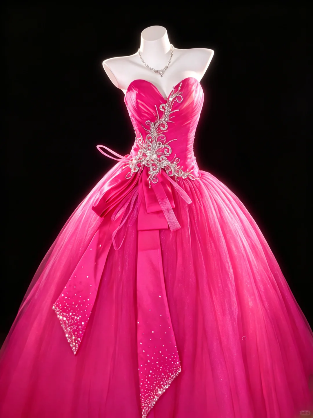 Glamorous Strapless Sweetheart Hot Pink Tulle Ball Gown Crystal Rhinestone Embellished Quinceanera Dress SP2737