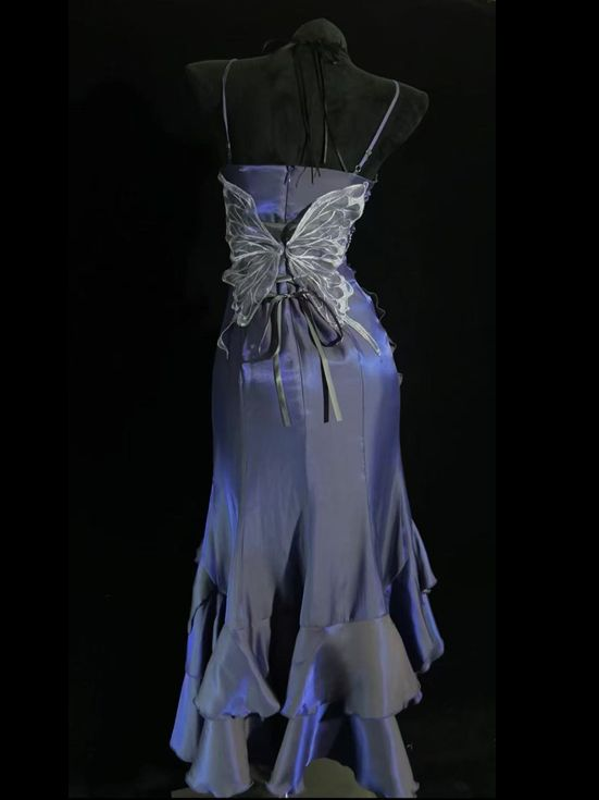 Unique Purple Mermaid 3D Flowers Evening Dress ,Spaghetti Straps Prom Dress Y8347