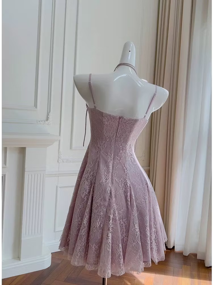 Pretty Purple Tulle Lace A Line Short 19th Birthday Outfits ,Formal Graduation Homecoming Dress SP3272