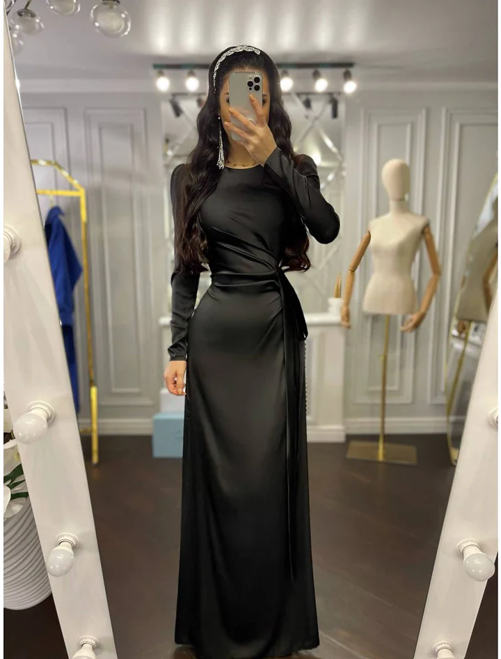 Sheath Evening Dress Elegant Wedding Guest Fall Floor Length Long Sleeve Dress Y5897