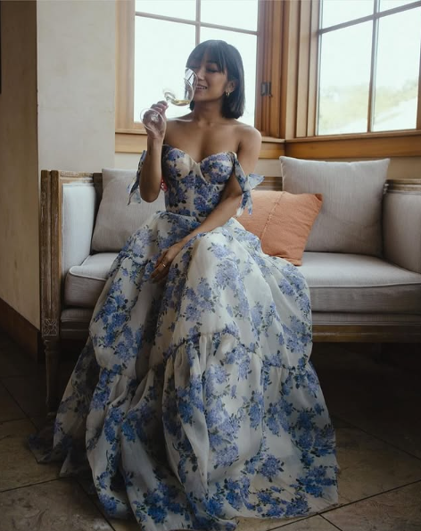 Blue Flower Pattern Prom Dress Spaghetti Strap Princess Formal Occasion Dresses A-line Party Dress Y2722