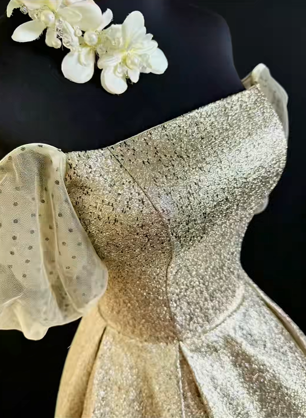 Gorgeous Gold Ball Gown Satin Sequin Long Party Dress Prom Dress SP2763