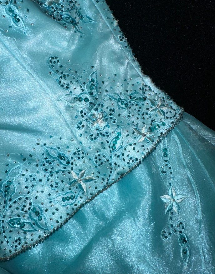 Pretty Blue Strapless Tulle Beaded Mermaid Long Prom Dress Evening Dress SP781