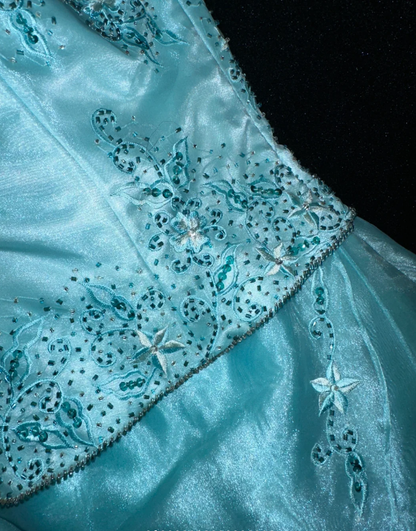 Pretty Blue Strapless Tulle Beaded Mermaid Long Prom Dress Evening Dress SP781